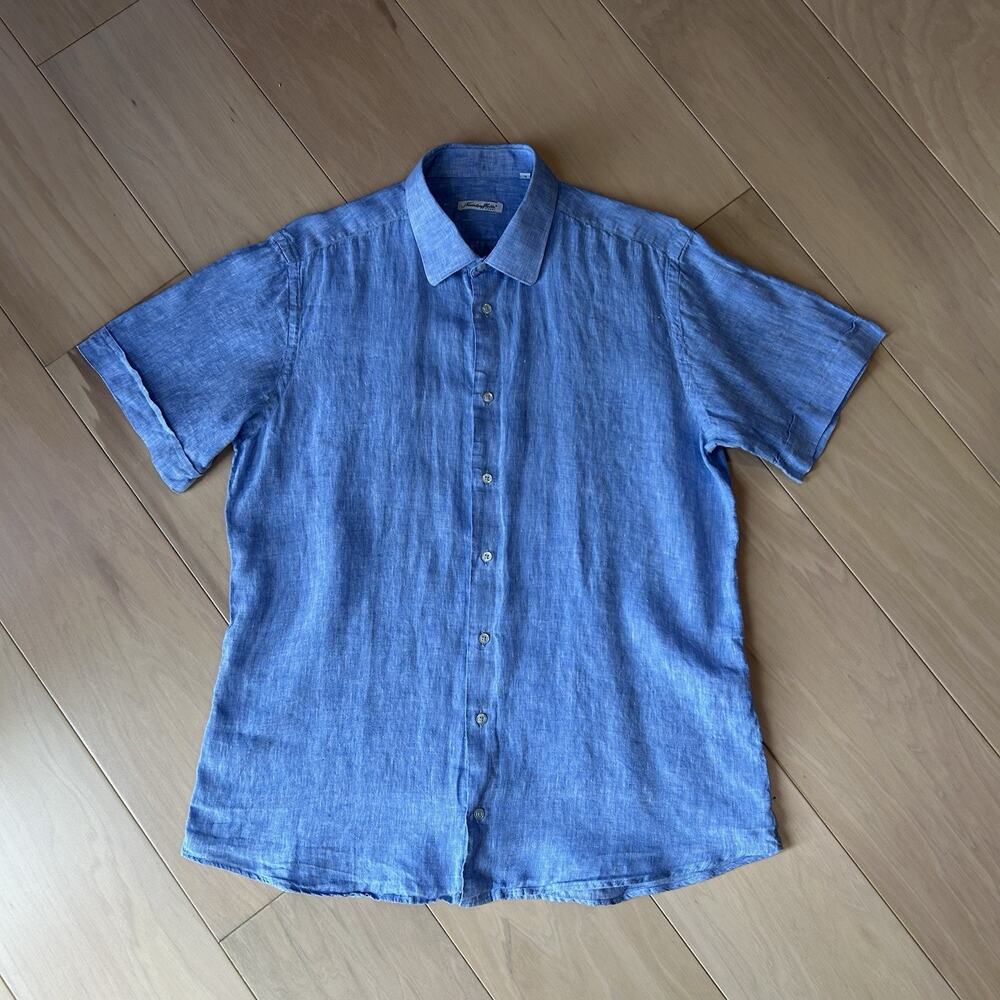 Nienteaffatto Napoli Linen Button Up Blue Shirt Long Sleeve Men’s Large